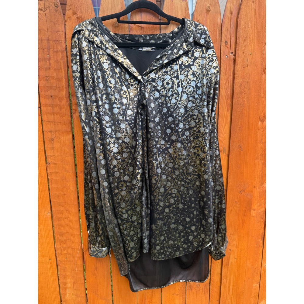 Vintage Copy Cats Metallic Gold Silver Foil Paisley Blouse Plus Size 22W USA